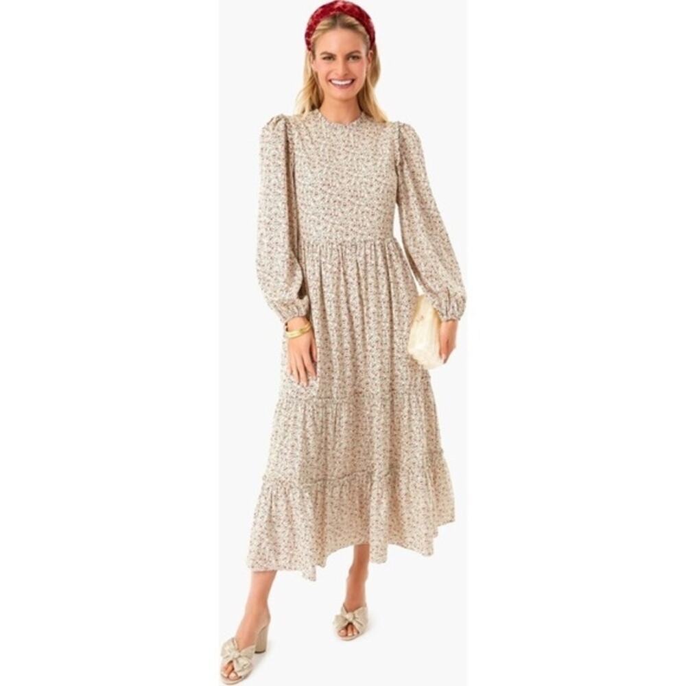 Floral Tiered Midi Dress in Cream
